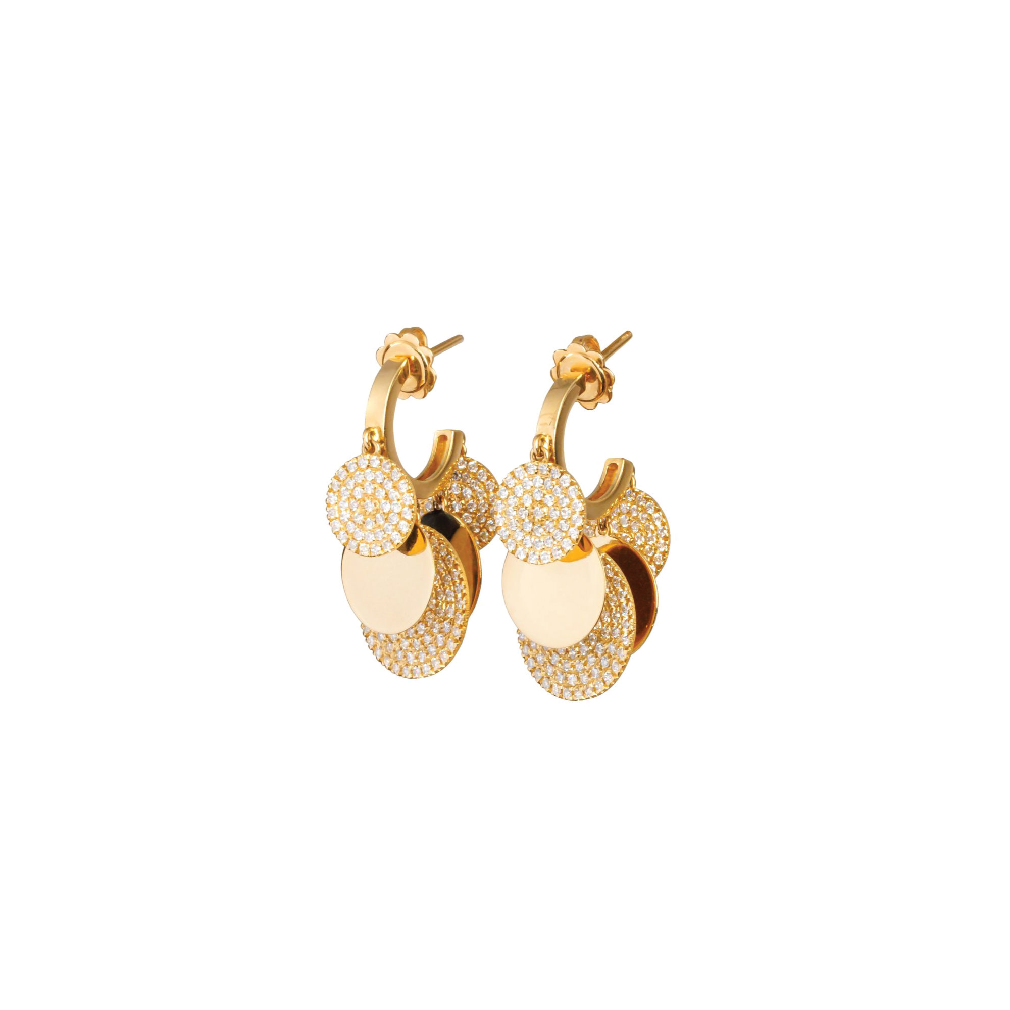Gold-disc-diamond-hoop-earrings